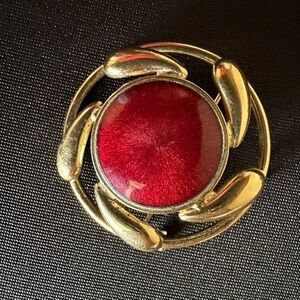 Elegant Gold and Red Brooch
